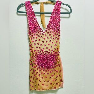 Pink Rhinestone Sheer Embellished Dress